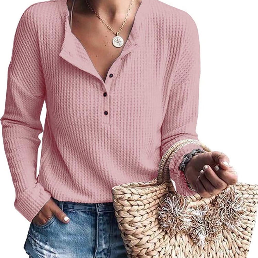 Pink Waffle Long Sleeve Shirt